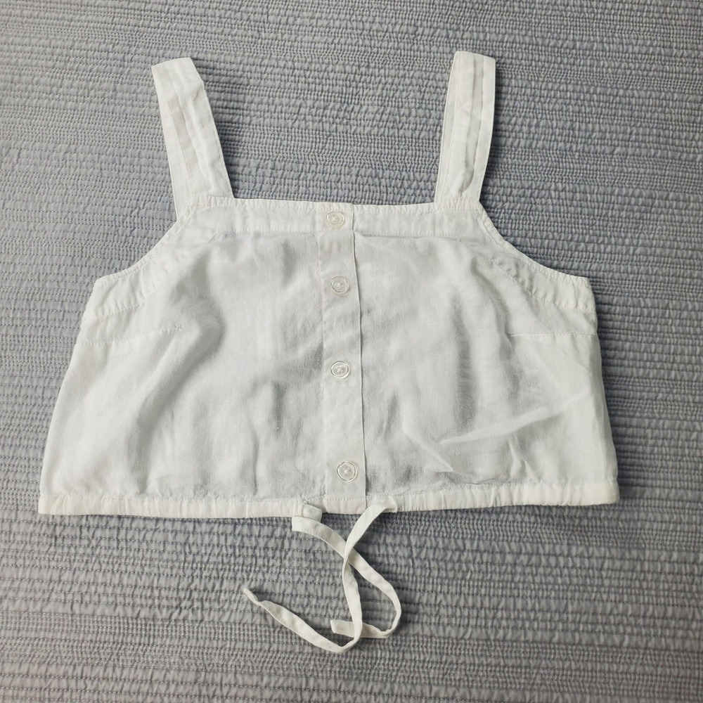 Linen Blend Crop Button Front Top Womens XS White Sleeveless Tank